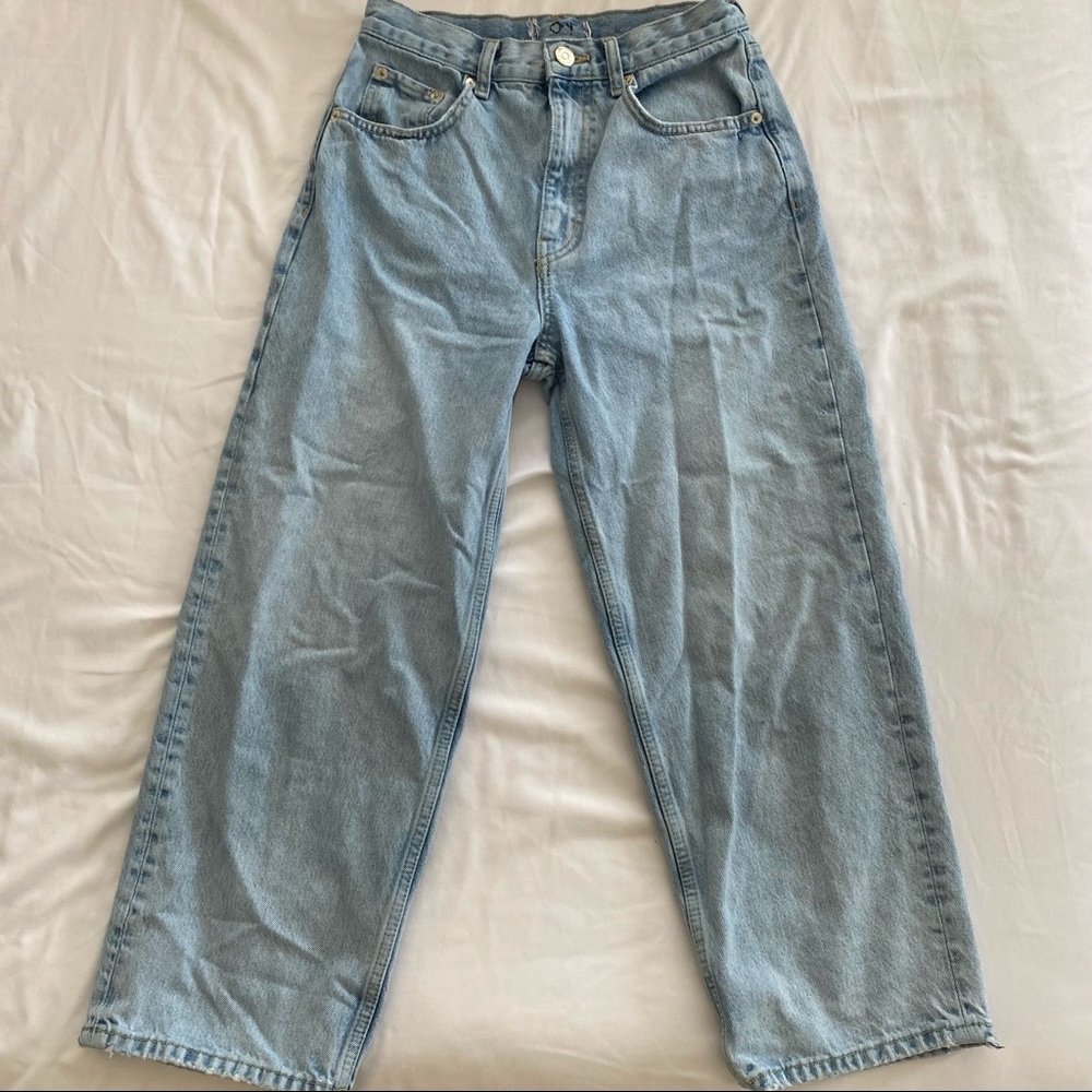 Zara high rise wide leg cropped jeans